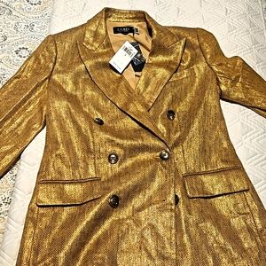 Lauren Ralph Lauren Foil-Print Linen Herringbone Blazer Classic Resort Chic New